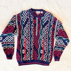 VTG 90s Coogi-Style Biggie Cosby Hip Hop Streetwear 3D Chunky Knit Sweater | M
